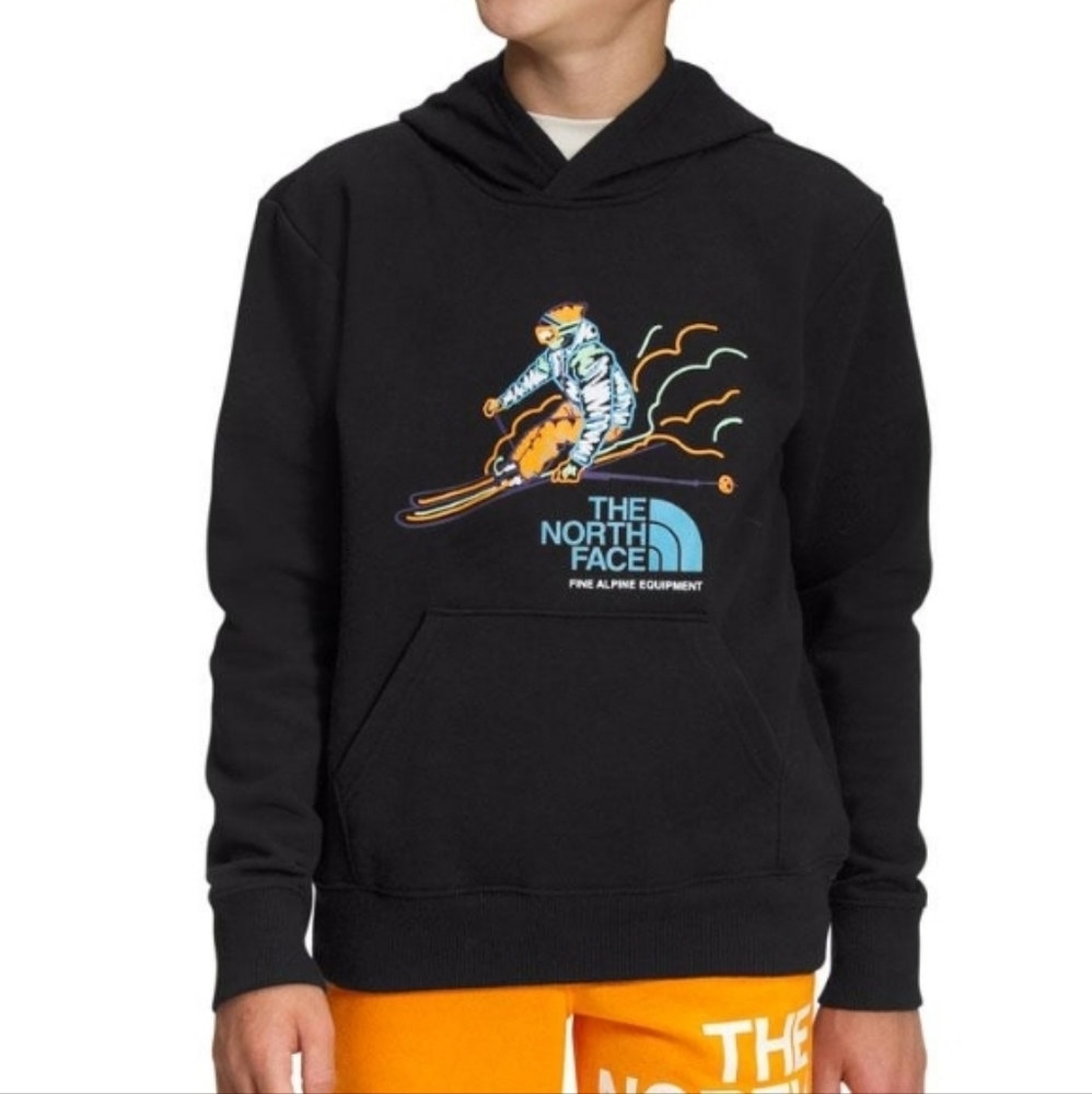 The North Face Black Hoodie with Colorful Ski Graphic